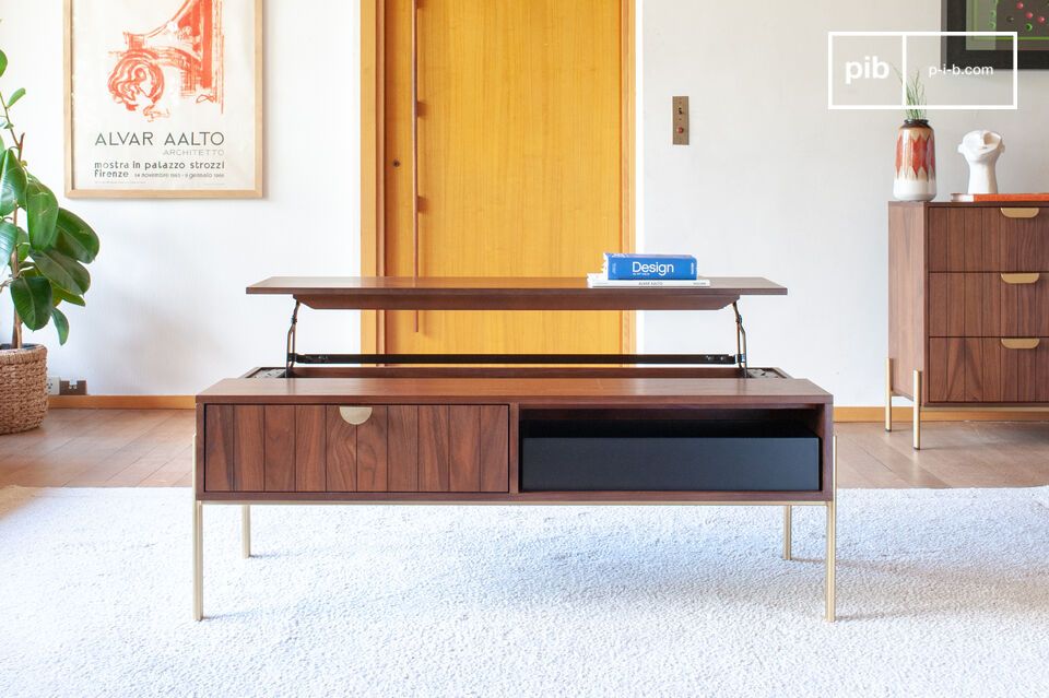 Mesa de centro elevable de madera oscura Aurora