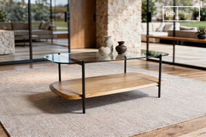 Mesa de centro ovalada de cristal y roble Ophelia