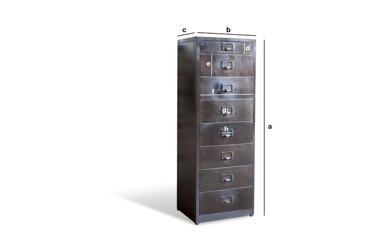 Produktdimensionen Metall-Aktenregal mit 8 Schubladen Telex
