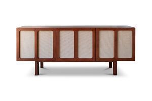 Meuble TV en bois teinte noyer et lin Thalos