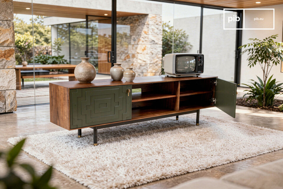 Questo mobile da 180 cm si inserisce in un\'estetica moderna che valorizza il contrasto delle