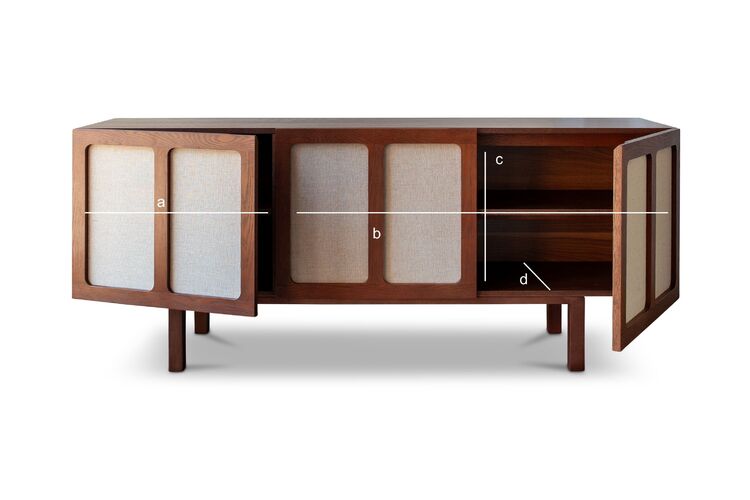 Dimensiones del producto Mueble de TV en madera tono nogal y lino Thalos