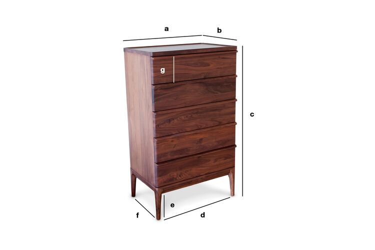 Produktdimensionen Walnuss-Kommode mit 5 Schubladen Hemët