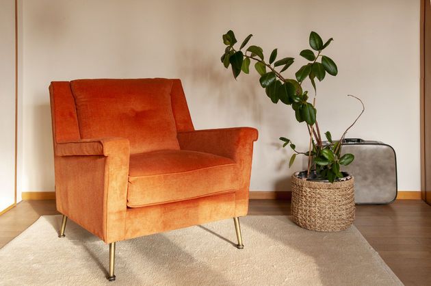 Oranje fluwelen fauteuil Elbrousse