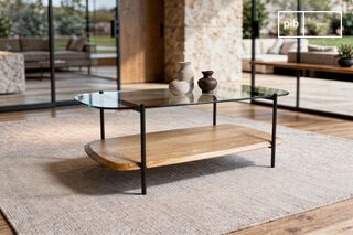 Ovale salontafel van glas en eiken Ophelia