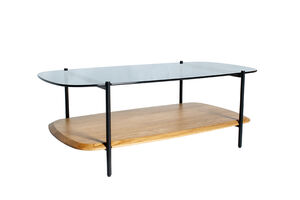 Ovale salontafel van glas en eiken Ophelia