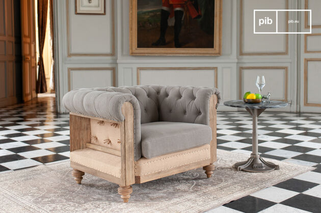 Poltrona Chesterfield in lino e cotone grigio Montaigu