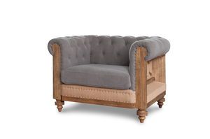 Poltrona Chesterfield in lino e cotone grigio Montaigu