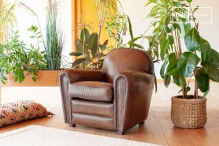 Poltrona club in pelle color fulvo English Coffee