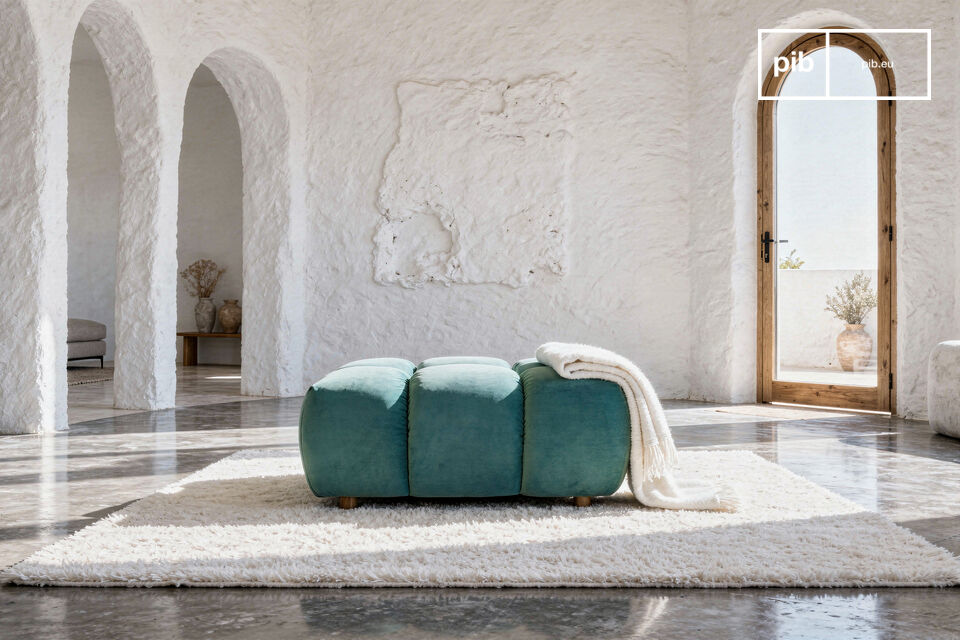 Pouf en velours bleu canard Atoll
