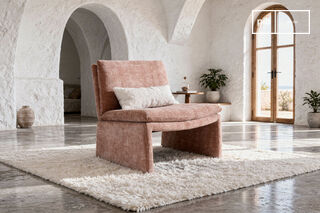 Powder pink curly fabric armchair Mono