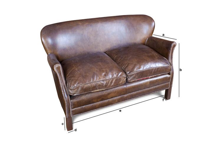 Produktdimensionen 2-Sitzer Sofa des Professors aus Haselnussleder Turner