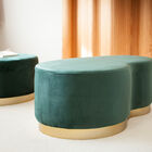 Elegante puf de dos plazas en verde y dorado con forma de frijol en el espíritu Art Deco.