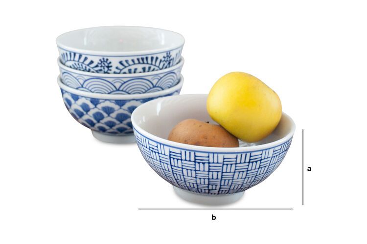 Dimensions du produit Quatre bols en porcelaine Blue Lagoon