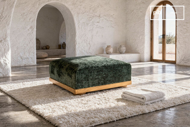 Repose-pied en velours vert Dune