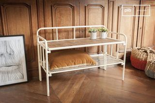 White metal entryway bench