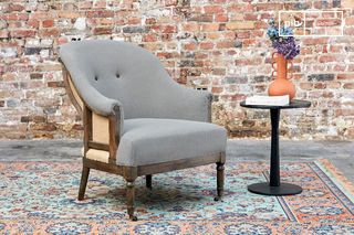 Ronde fauteuil van grijs linnen en katoen Léonie