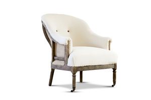 Ronde fauteuil van beige linnen en katoen Léonie