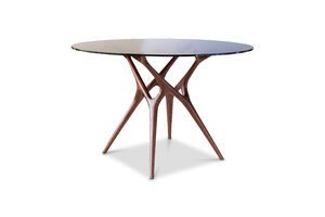 Ronde glazen tafel met donker massief essen voor 4 personen Sylvae