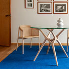 Ronde glazen tafel met licht massief essen voor 4 personen Sylvae