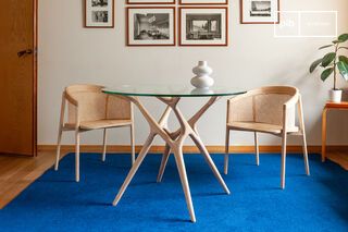 Ronde glazen tafel met licht massief essen voor 4 personen Sylvae