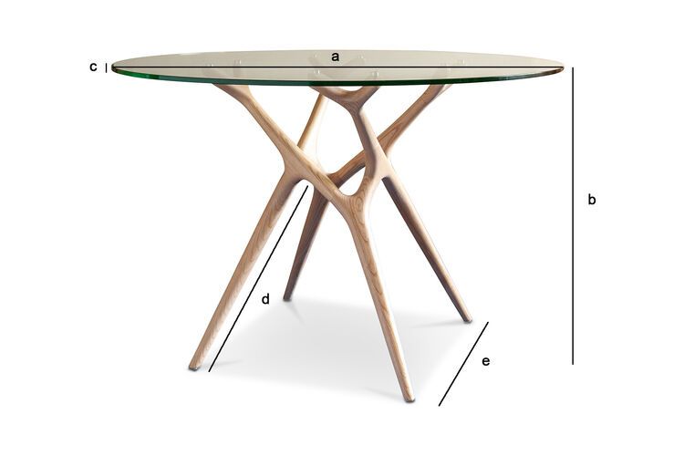 Productafmetingen Ronde glazen tafel met licht massief essen voor 6 personen Sylvae