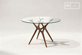 Ronde tafel van helder glas en donker massief essenhout voor 6 personen Sylvae