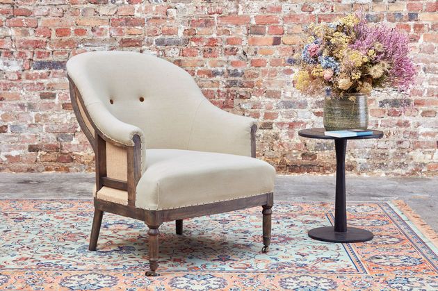 Almond linen and cotton round armchair Léonie