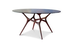 Round glass table with dark solid ash for 8 people Sylvae