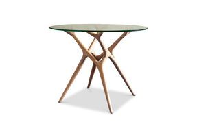Round glass table with light solid ash for 4 people Sylvae