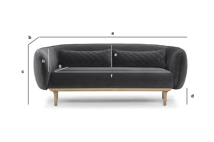 Produktdimensionen Runder 3-Sitzer Sofa aus grauem Samt Olson