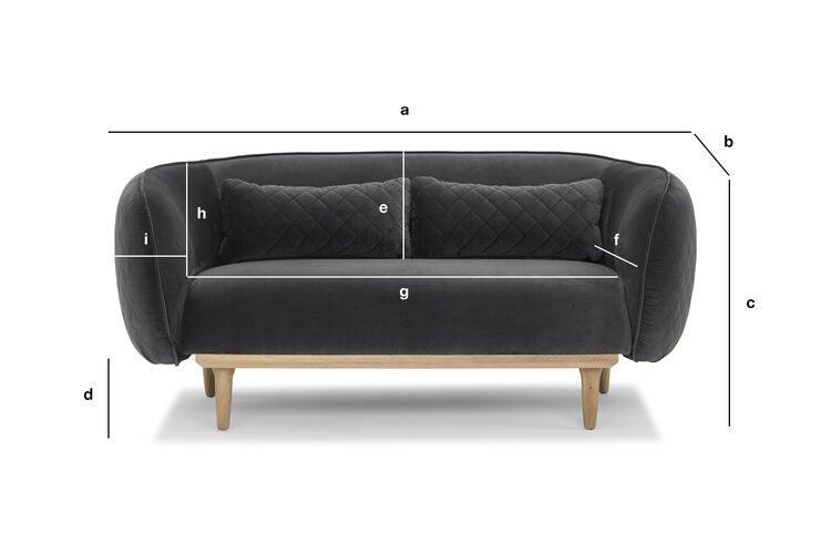 Produktdimensionen Rundes Sofa aus grauem Samt Olson