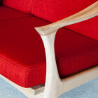 The colour of the fabric also contrasts with the light wood.