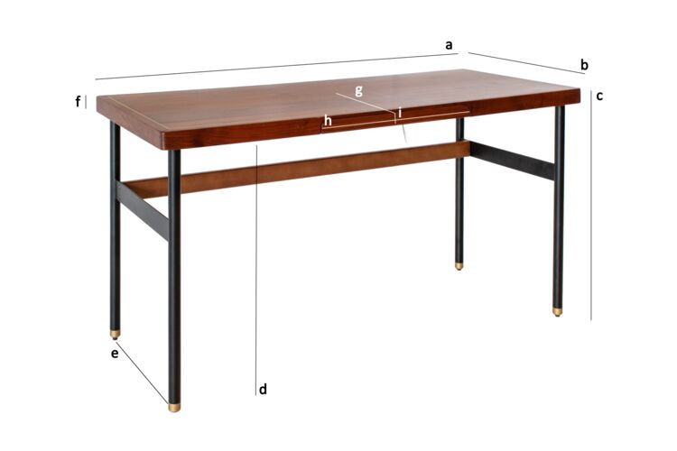 Produktdimensionen Schreibtisch aus Nussbaum mit Schublade Velina