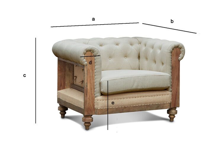 Dimensiones del producto Sillón Chesterfield de lino y algodón almendra Montaigu