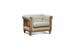 Sillón Chesterfield de lino y algodón almendra Montaigu