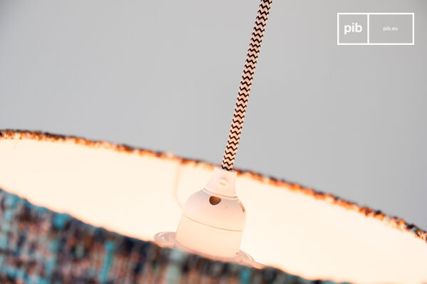 A black and white striped wire surrounds the power cable.