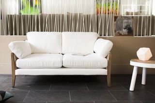2-seater white linen sofa