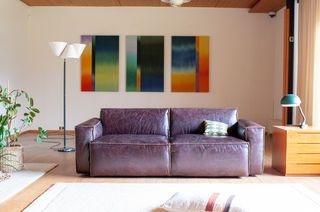 Burgundy leather 2-seater sofa