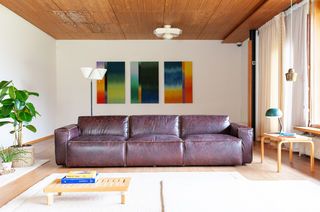 Burgundy leather 3-seater sofa