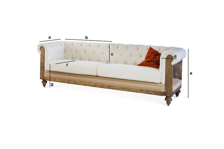Product Dimensions Large ecru linen and cotton chesterfield sofa Montaigu