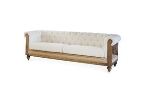 Large ecru linen and cotton chesterfield sofa Montaigu
