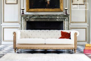 Large ecru linen and cotton chesterfield sofa Montaigu