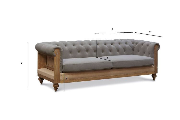 Dimensiones del producto Sofá Chesterfield de lino y algodón gris Montaigu