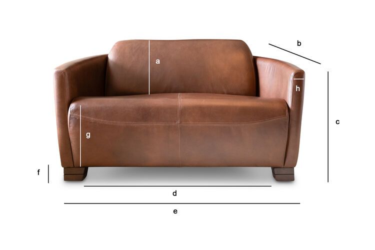 Dimensiones del producto Sofá de 2 plazas de cuero avellana Red Baron