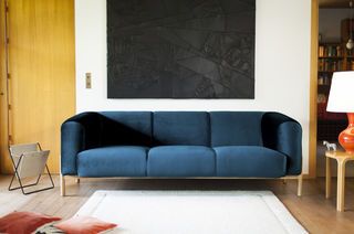Sofá de 3 plazas de terciopelo azul Viela