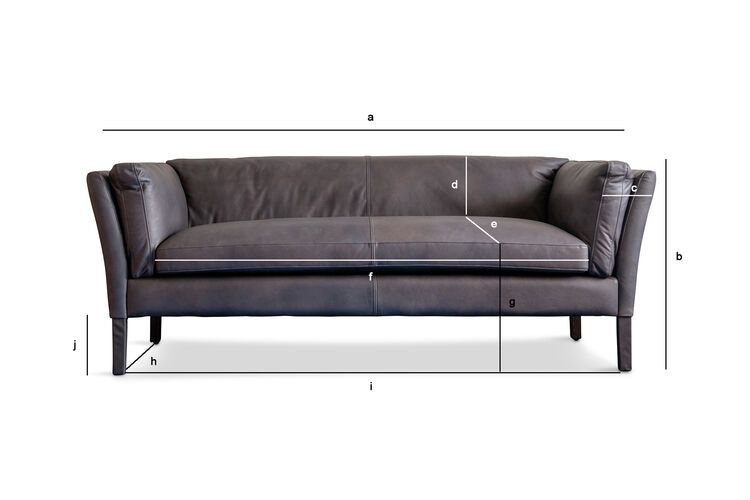 Produktdimensionen Dreisitzer Sofa aus grauem Leder Hamar