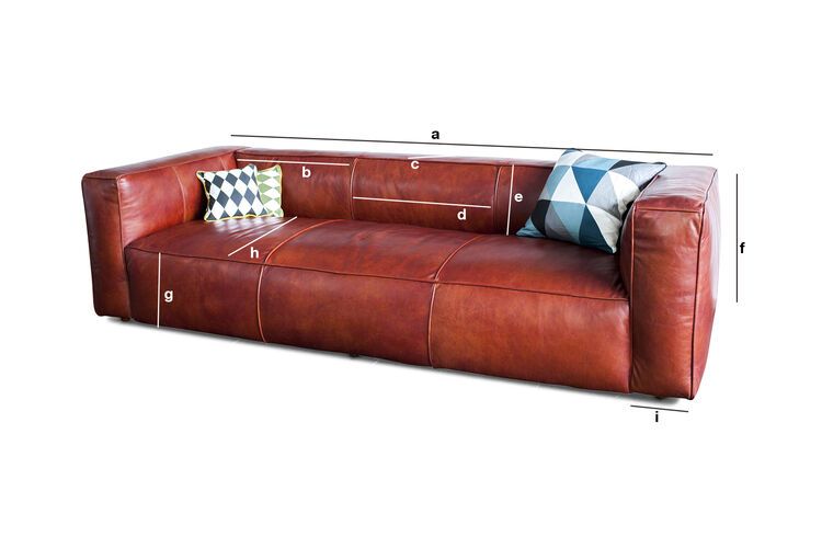 Produktdimensionen 3-Sitzer Sofa aus Mahagonileder Krieger