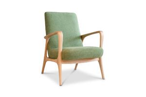 Solid ash armchair with green fabric Eon