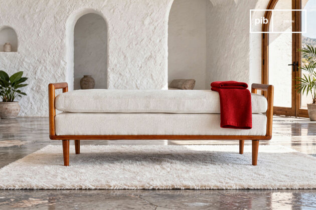 Solid wood and white fabric bench Astor